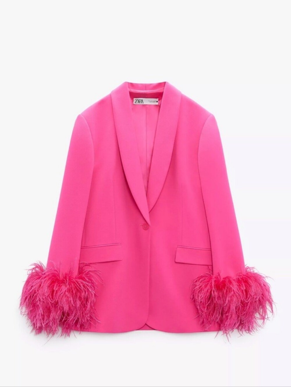 Zara Bright Pink Blazer with Feather Cuffs
